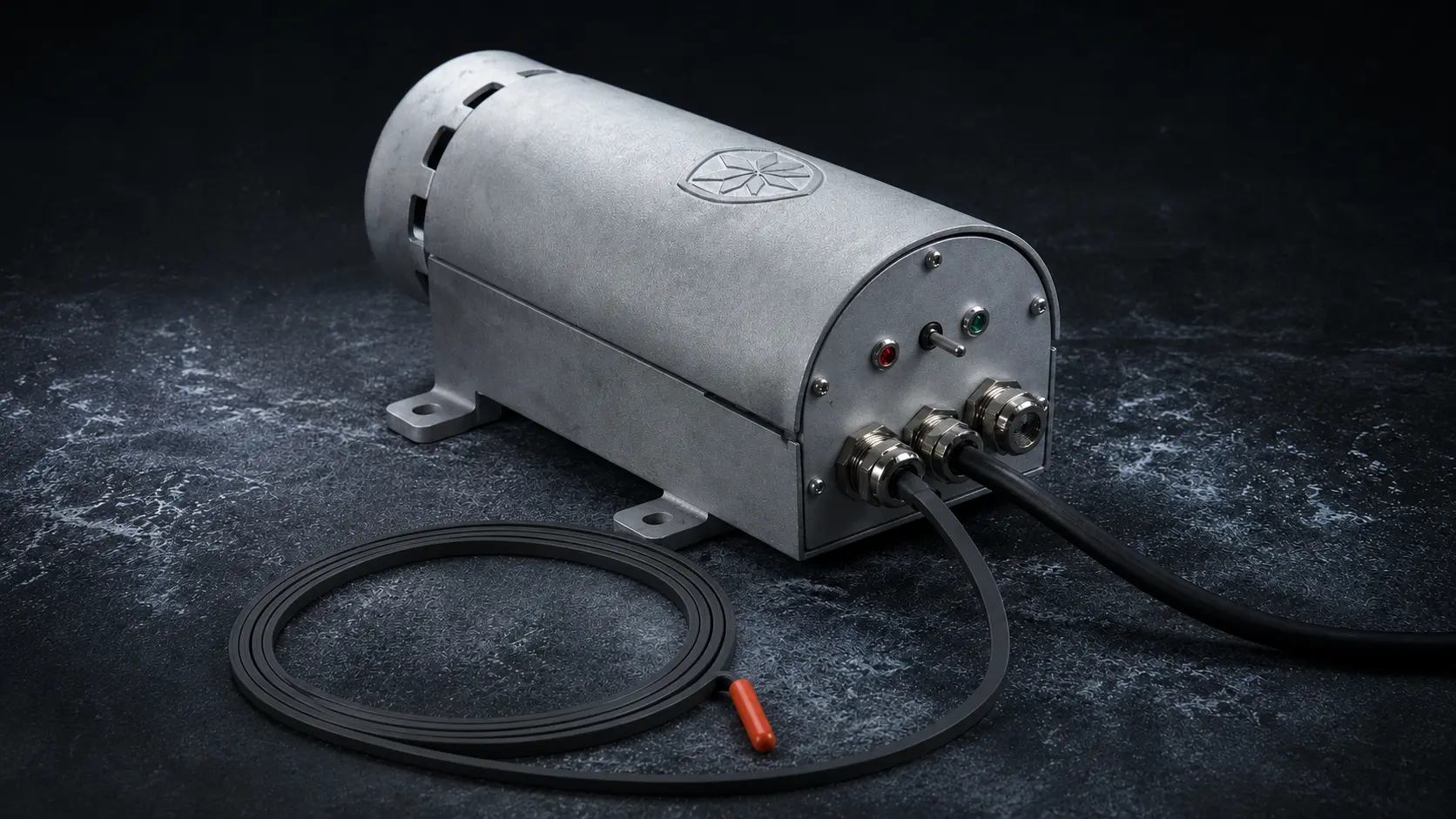 IceGuard-enheten i aluminium med kabelgenomföringar och temperatursensor